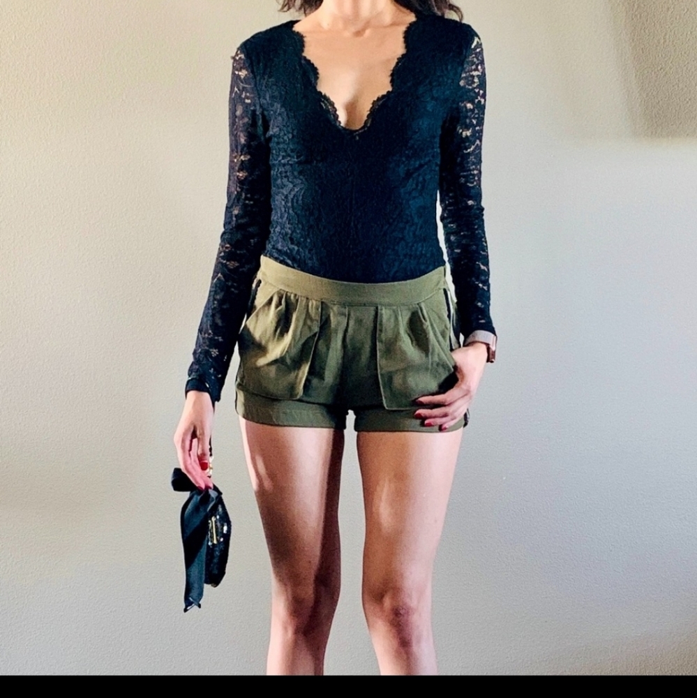 Plunging Deep V Neck Black Lace Bodysuit